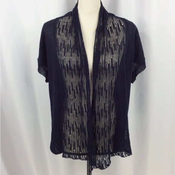 Banana Republic Linen Cardigan Sweater Womens Size M Navy Blue Short Sleeve Open - Picture 1 of 6